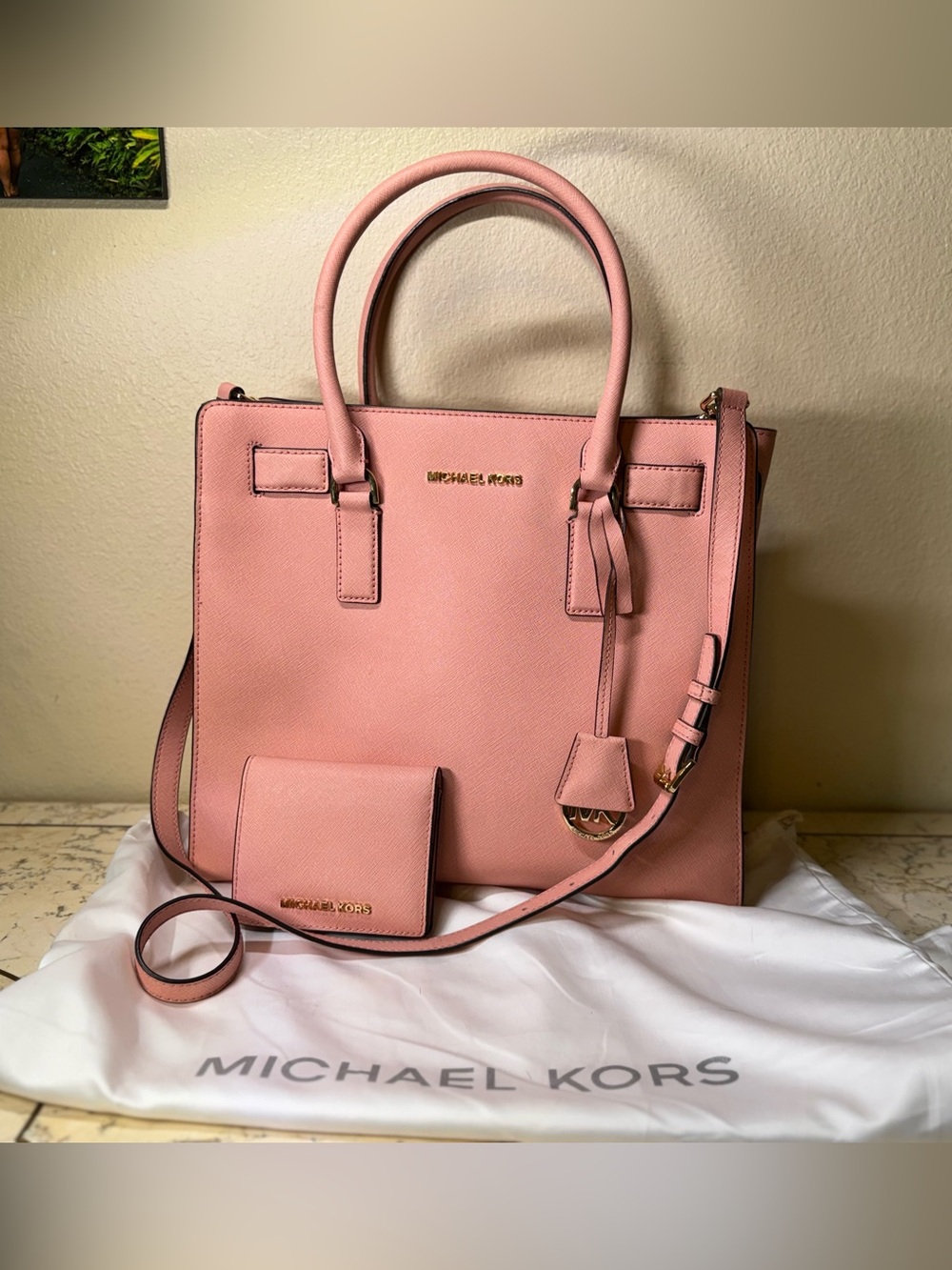 Michael Kors Pink Leather Tote with Crossbody Strap- and wallet